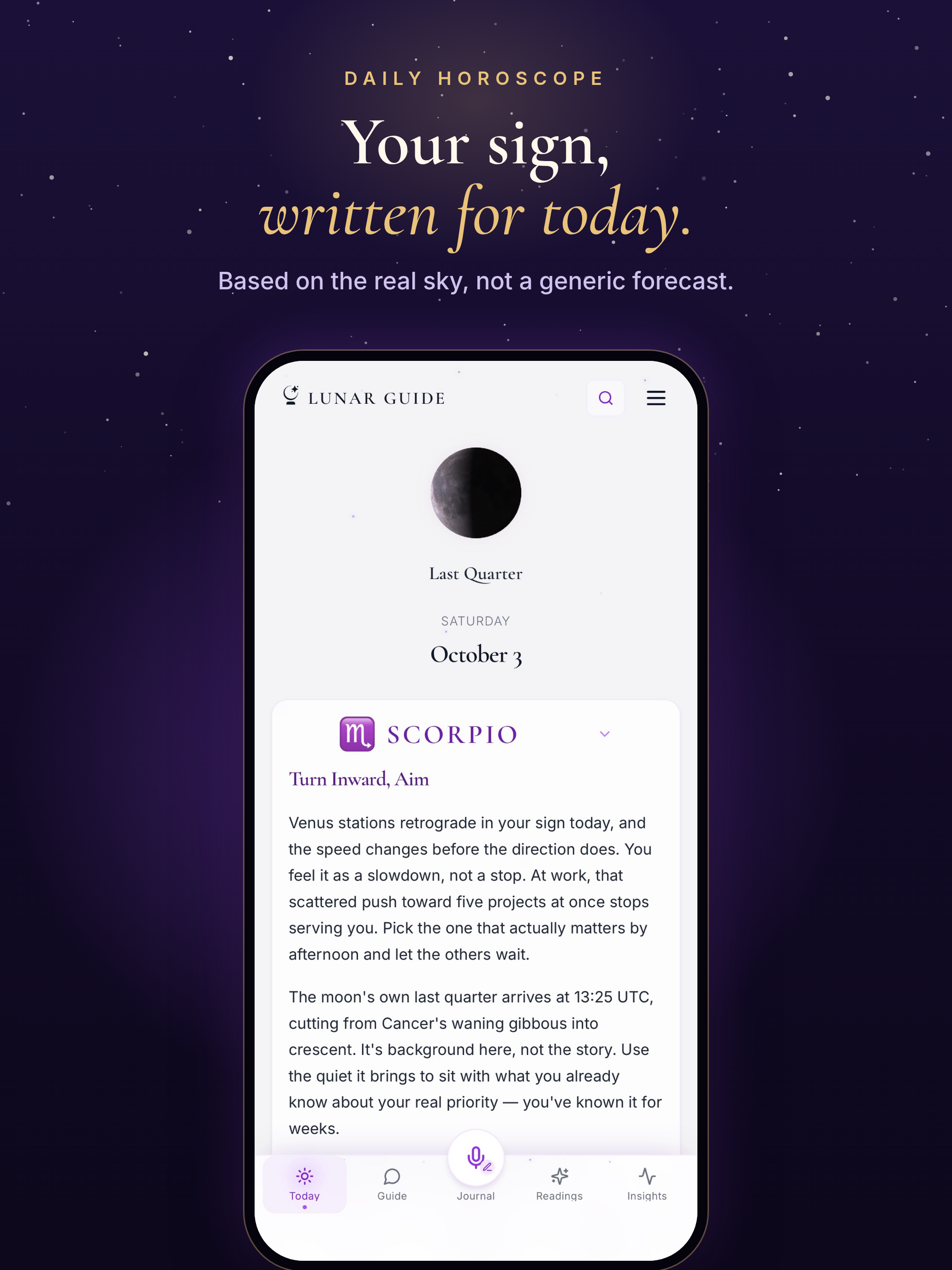 Existing Lunar Guide Daily Horoscope marketing screen